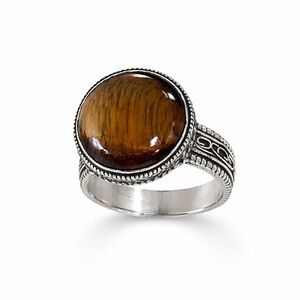 Sterling Silver Tiger's Eye Statement Ring - Brown Cabochon
